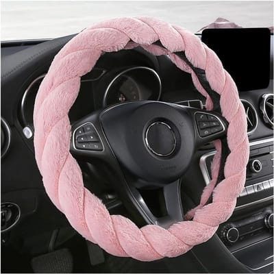 Pluche stuurwielhoes voor de auto - Autostuurwieldecoratie - Zacht, ademend, warm en antislip - Unisex - Geschikt voor vrachtwagens en SUV's - 38 cm - Roze