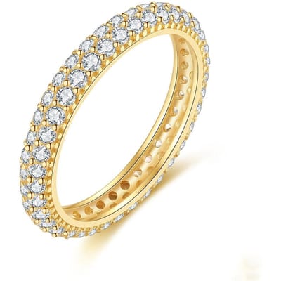 Echte 925 Sterling Zilver 2 Rijen Zirkonia Trouwringen 14K Verguld Verfijnde Vingerband voor Dames Sieraden SR320 6 beige