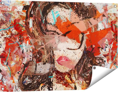 Gards Tuinposter Abstracte Kunst van een Meisje - Vrouw - 90x60 cm - Tuindoek - Tuindecoratie - Wanddecoratie buiten - Tuinschilderij
