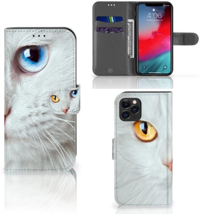 Apple iPhone 11 Pro Telefoonhoesje met Pasjes Witte Kat