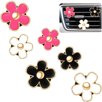 Daity 6-delige - autoluchtverfrisserclips - madeliefjes-autoparfumclips - decoratieve ornamenten voor op het dashboard (3 cm, 3,3 cm)