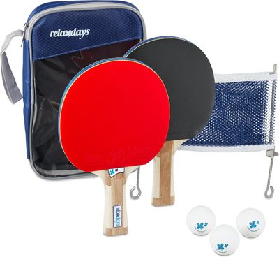 relaxdays - tafeltennis set 3 sterren - Met 2 batjes, 3 ballen, net en tasje - pingpong set