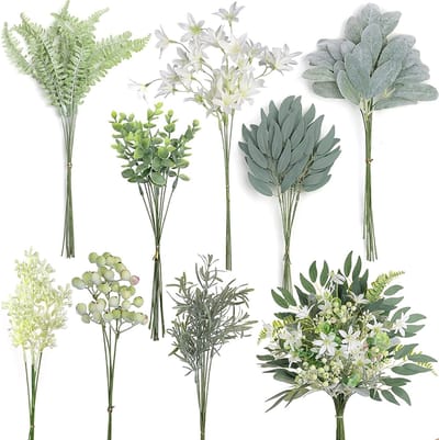 70 stuks kunstbloemen en takken, 8 soorten nepplanten voor binnen, decoratie, bruidsboeket, eucalyptus takken voor keuken, tuin, balkon en slaapkamer