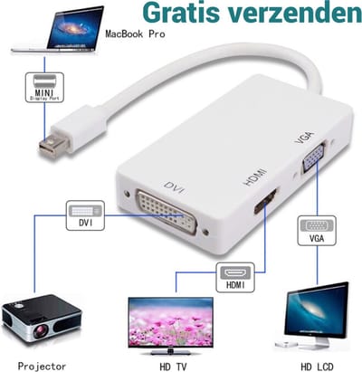 Saizi 3 in 1 Supersnelle Mini Display port (Thunderbolt) Naar VGA & HDMI & DVI Monitor Kabel / Adapter / Schakelaar / Mini Display Port To VGA Connector / Omvormer Voor Apple / Mac / Macbook