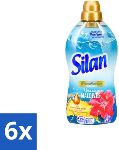 6 x Silan Aromatherapy - Wasverzachter - Relaxing Maldives - Essentiële Oliën en Langdurige Parfum - 48 Wasbeurten - 1.056L - Wasverzachter - Aromatherapie - Essentiële Oliën - Tropische Geur - Malediven