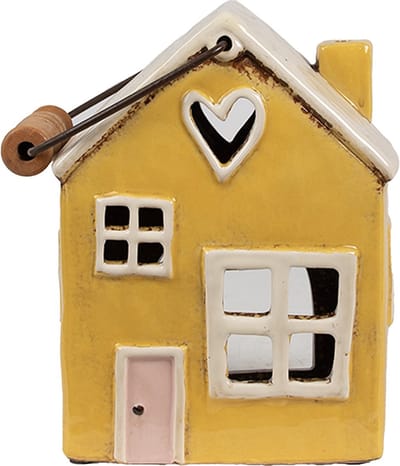 Clayre & Eef Waxinelichthouder Huis 16x10x18 cm Geel Keramiek Theelichthouder