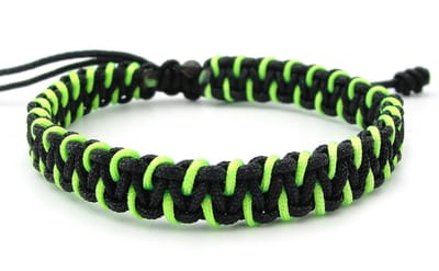 Geknoopte nylon herenarmband 18-22 cm zwart en fluor groen
