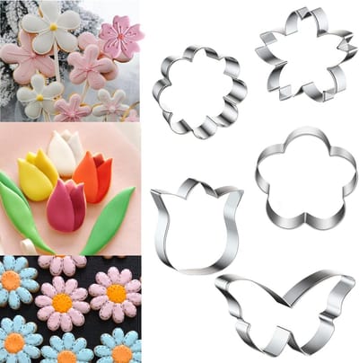 Bloemen Koekjesvormpjes Set - Roos, Tulp, Zonnebloem & Meer - RVS Bakvormen