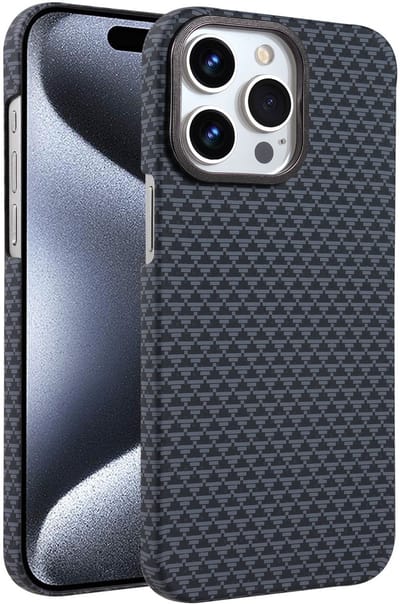 Hoesje Geschikt voor iPhone 15 Pro Hoesje Zwart - Carbon Hoesje Geschikt voor MagSafe iPhone 15 Pro - Shockproof Back Cover