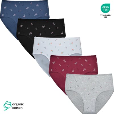5-Pack Dames Hoge Taille Slips - Organisch Katoen - Subtiele bloemetjes print - Superzacht en Elastisch - 9091 Maat M