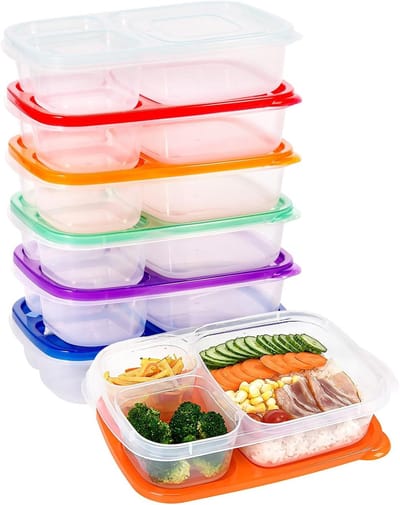 Set van 7 Lunchdozen met Deksel, BPA-vrij, Drie Compartimenten, Magnetron- en Vaatwasserbestendig, Kleurrijke Bento Boxen voor Maaltijden