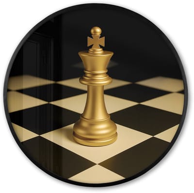 Poster in lijst Rond - Fotolijst 60x60 cm - Posters - Schaakstuk - Koning - Schaakbord - Geblokt - Ronde posterlijst zwart - Decoratie - Wanddecoratie woonkamer - Muurdecoratie slaapkamer