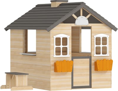 ECTEATOY®Houten Speelhuisje - voor Kinderen 3-7 Jaar - met Bloembak en Bankje - Buiten Speelhuisje van Sparrenhout - 113x94x134.5 cm
