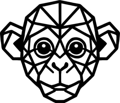 Aap / Chimpansee line-art wanddecoratie – dierenkop wandbord – klein 25×21,6 cm – populierenhout zwart