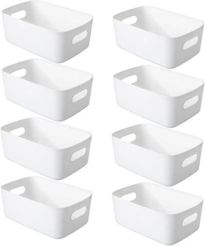 KZQ Witte Opbergboxen 8 Stuks Kunststof 30x20x12 Cm Met Handvatten Waterdicht Voor Keuken Badkamer En Plank