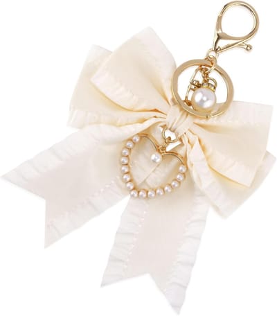 Thijox - Sleutelhanger met Strik en Gouden Hart Parel Bedels, Schattige Coquette Accessoires voor Vrouwen, Handtassen, Portemonnees, Autosleutels, Rug