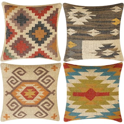 Boho Handgemaakte Kussensloop Jute Wol Kussen Vintage Indiase Tribale Sierkussen Voor Bank Bed Stoel Woonkamer Decoratie Set Van 4 Linen 30*30(CM)-4Pcs