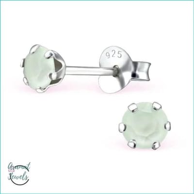 Aramat Jewels | Oorbellen | 925 Zilveren Kristallen Oorbellen Rond 4-8mm - Sprankelende Studs | 4mm / Poeder Groen | | | Zilver | Kinderen, Volwassenen | Verkleurd niet