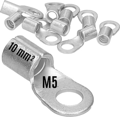10 stuks Kalitec Q10-5 krimpkabelschoen 10 mm² M5 I ongeïsoleerd I doornpersing I voor soepele, fijne en ultrafijne geleiders I kabelschoen 10 mm² volgens DIN 46234