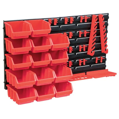 vidaXL - 39-delige - Opslagbakkenset - met - wandpanelen - rood - en - zwart