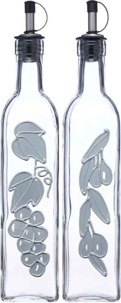 Kitchencraft World Of Flavours Olie- En Azijnflessenset Met Decoratief Design - Glas 500 Ml