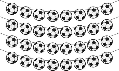 Dailygoods- Voetbalbanner 4 Stuks - Voetbalfeest Decoratie - Hangende Versiering - Kunststof/Papier - Zwart/Wit - Perfect voor Verjaardagsfeestjes - Feestdecoratie