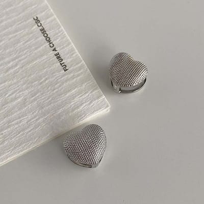 Boucles d'oreilles coréennes en métal double face en forme de cœur pour femmes et filles, design minimaliste, boucle d'oreille lisse en forme de cœur, bijoux de mariage, cadeaux argenté
