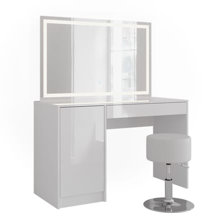 Vicco Sherry Kaptafel set met kruk – 119.8 cm met LED-spiegel en kruk Wit/wit hoogglans