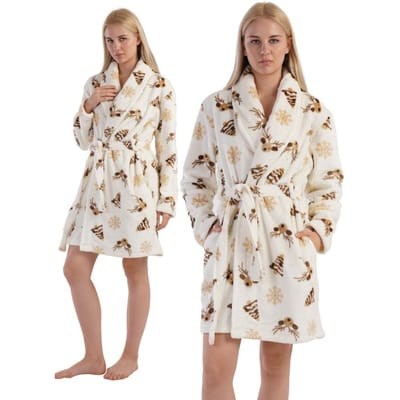 Robe de chambre en peluche pour femme Renne Cadeau de Noël M beige