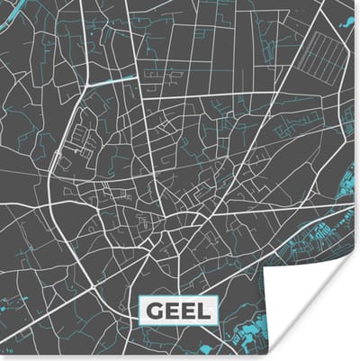Poster Stadskaart – Grijs - Kaart – Geel – België – Plattegrond - 100x100 cm XXL