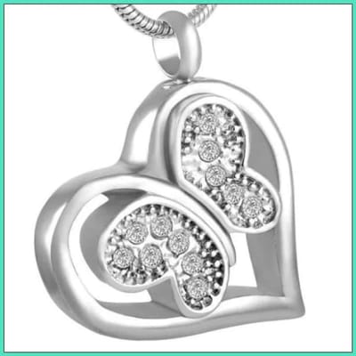 Aramat Jewels | Gedenkhangers | RVS Vlinder Ashanger Diverse Kleuren - Crematie Hanger Gedenksieraad | Zilverkleur/Zirkonia-3x2,6cm | |20mm | Staal | Volwassenen | Verkleurd niet