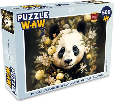 Puzzel Panda - Pandabeer - Wilde dieren - Natuur - Bloemen - Legpuzzel - Puzzel 500 stukjes