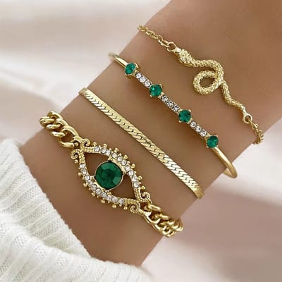 Armbanden Set Goudkleurig - Oog - Slang - Groen - Wit - 4 delig