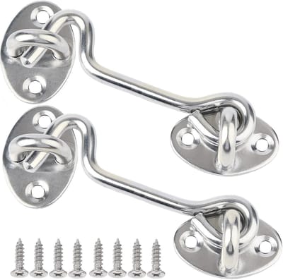 2 STKS Cabine Haken en Eye Latch Lock Kast Latche, Schuur Deur Haak Lock, Gate Deur Haak en Oogvergrendeling, Draaibare Raamhaak voor Schuifdeur Slaapkamer Badkamer Windows Gates 10,5 cm