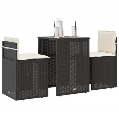vidaXL - 3-delige - Bistroset - met - kussens - poly - rattan - zwart