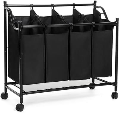 Hoppa! - Wasmand met vakken - Zwart - Polyester - 87,5 x 38,5 x 81 cm