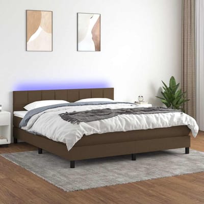 vidaXL - Boxspring - met - matras - en - LED - stof - donkerbruin - 160x200 - cm