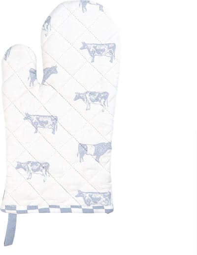 Clayre & Eef Ovenwant 16x30 cm Blauw Wit Katoen Koeien Ovenhandschoen Cadeau voor haar