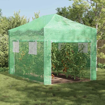 vidaXL - Kas - met - Pop-up - Frame - met - dak - Groen - 280 - x - 410 - x - 315 - cm - IJzer