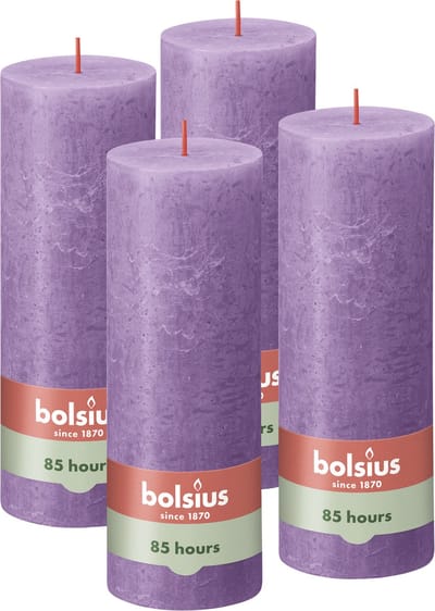 Bolsius - Rustieke Kaars - 4 Stuks - Paars - Violet - 19cm
