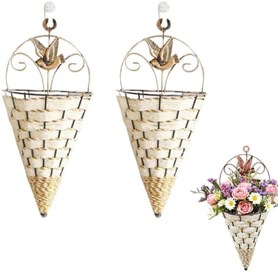 Dailygoods- Hangmand Handgemaakt - 2 Stuks - Stalen Beugel - Voor Tuin - Planten - Decoratief - 30x14x7.5cm - Fruitmand