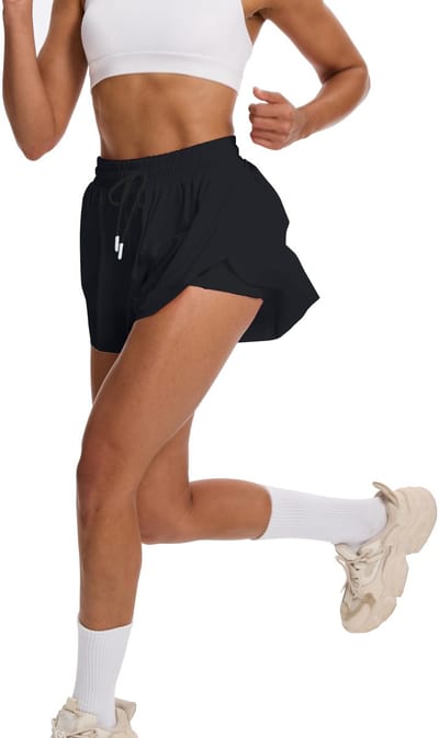 2-in-1 sportshort tennis gym fitness hardloopshort met 2 zakken zwarte damesshort, workout sportrok elastische tailleband