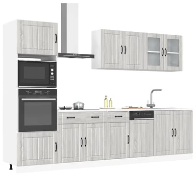 vidaXL - 7-delige - Keukenkastenset - Kalmar - bewerkt - hout - grijs - sonoma - eiken