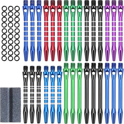 SnelShoppen - Dartschachts 2BA Aluminium 30 stuks met Rubberen Ring & Dartslijpsteen 50/53mm - Ideaal voor Darts Feest, Competitie en Thuisgebruik