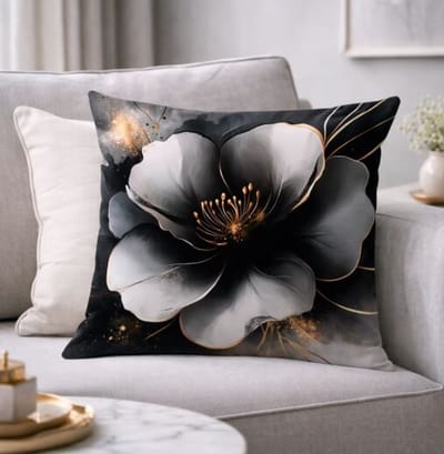 Midnight Bloom Collection kussenhoes - bloemen - zwart - wit - goud - 45x45 cm