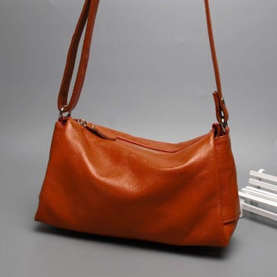 Nieuwe Dames Tas van Echt Leer met Eén Schouder Schuin Over de Schouder Kleine Tas voor Dames Eenvoudige Bovenlaag Koeienhuid Zachte Leren Tas brown
