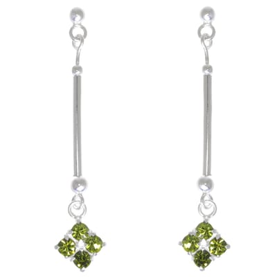 Behave – Oorbellen – 925 Sterling Zilveren langwerpige Oorstekers met Olijf Groene Kristal steentjes