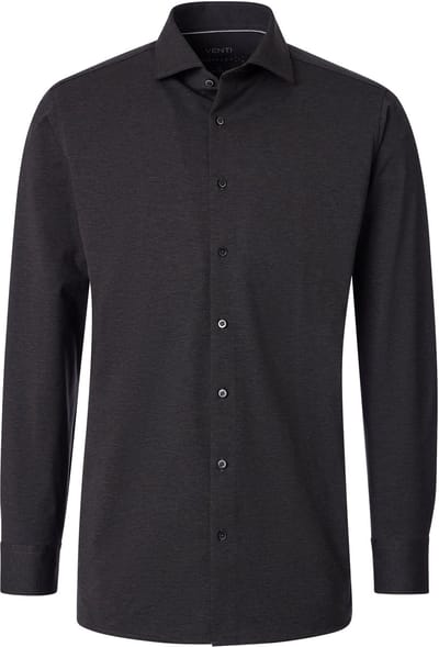 VENTI CASA MODA comfort fit overhemd - jersey - antraciet grijs - Strijkvriendelijk - Boordmaat: 46