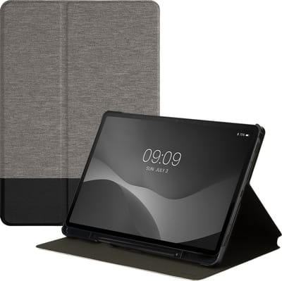 kwmobile hoes geschikt voor Samsung Galaxy Tab S8 / Galaxy Tab S7 - Slanke tablethoes met standaard - Tablet cover in lichtgrijs / zwart
