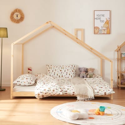 Kinderbed Siuntio huisbed met bedbodem 140x200 cm naturel [en.casa]